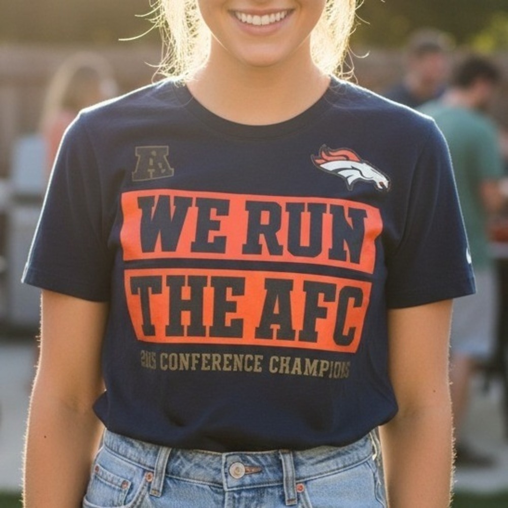 Denver Broncos 2015 AFC Champions Nike Tee Athletic Cut Size S Navy Blue